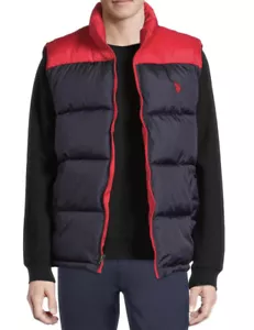 US Polo Assn Uomo Gilet Buffer Giacca Senza Maniche Cappotto Blu Navy Rosso Colorblock - Foto 1 di 4