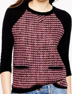 J.Crew Sweater S Neon Pink Tweed-Front Merino Wool Raglan Sleeve Pullover - Picture 1 of 9