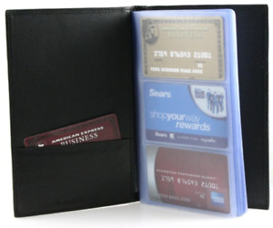 Genuine Leather 120 Business Card Holder Clear Plastic Inserts Pocket Organizer