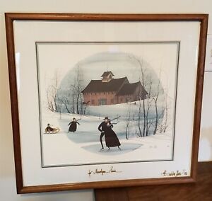 P. Buckley Moss 1991 Print Framed Amish Winter Ice Skating Signed & Numbered