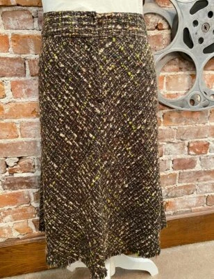 J Jill Green Boucle A-Line Skirt Fray Hem 12 Work Career - Image 1 of 4