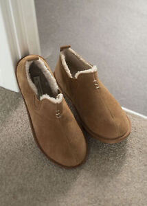 Men's Supreme Sheepskin Lined Bootie Slippers Hard Rubber Sole Suede Outer Brown