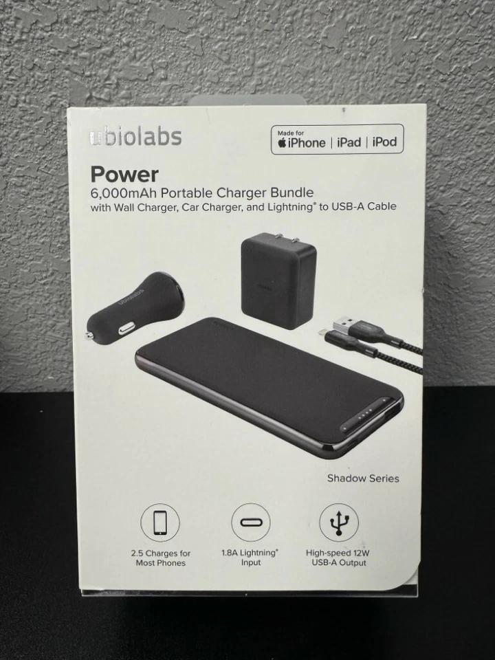 Ubiolabs 6k mAh Power Bank Wall Car Charger Bundle W/ Usb-a to Lightning