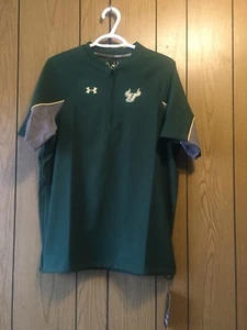 NWT Under Armour USF Bulls 1/2 Zip Pullover Short Sleeve Coach Shirt Green- XS - Picture 1 of 4