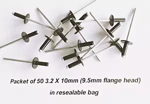 3,2 mm x 10 mm großer Flansch schwarz Domkopf Popnieten Aluminium/Stahl 50 Stück - Bild 1 von 1