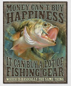 Fishing Happiness Metal Tin Sign Garage Home Bar Wall Shop Cabin Decor #2356 - Picture 1 of 1