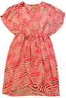 ALICE + OLIVIA Pink Khaki Silk Blend V Neck Cap Sleeve Blouson Dress Medium MD