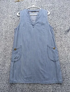 Tommy Hilfiger Chambray Mini Dress Womens 12 Polka Dot 90s Sleeveless Denim Blue - Picture 1 of 12