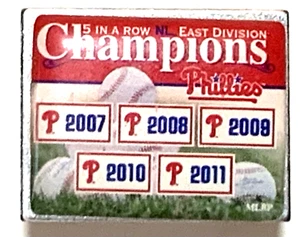 Philadelphia Phillies NL East Division Champs Pin,  5 Years in a Row 2007-2011 - Picture 1 of 2