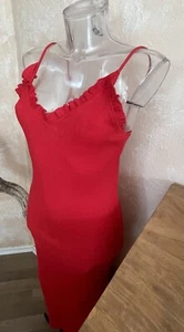 Maxikleid Kleid lang Sommer Kleid 🌸NEU 🌸Gr. 38 rot Ripp-Optik - Bild 1 von 7