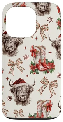 Funda Coqueta Vaquera Navidad Highland Vaca Arco Divertida Western para iPhone 13 Pro Foto 1 de 3