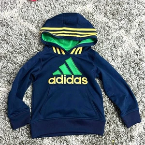 Adidas Navy Blue Trefoil Spellout Embroider Hoodie Sweatshirt Boys 4 4T - Picture 1 of 7