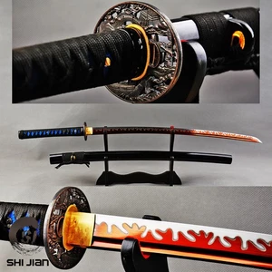 espada de práctica hecha a mano samurai katana japonesa hoja roja espiga completa acero al carbono - Imagen 1 de 12