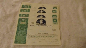 25 BECK INDUSTRIES,INC STOCK CERTIFICATES - Picture 1 of 4
