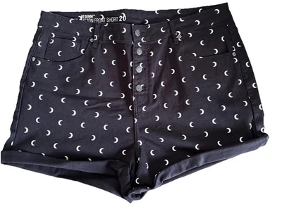 Pantalones Cortos Negros Hot Topic Denim Ultra Alto Tiro Botón Frontal Talla 20 Estampado Luna Foto 1 de 4