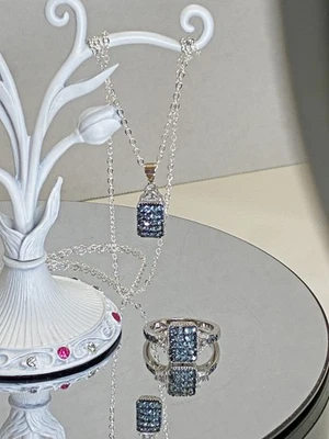 Kanchanaburi Zafiro Azul Topacio Blanco Plata Colgante Collar Conjunto (Talla 7) Foto 1 de 4