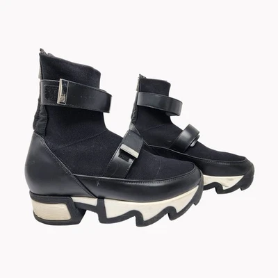 IRI VES Talla 7 Negro Contorno Tejido Cuero Parte Superior Alta Calcetín Tenis Mujer Foto 1 de 4