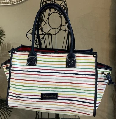 Bolso de Mano Dooney & Bourke Multicolor Acuarela Rayas Cuero Borde Usado en Excelente Condición Foto 1 de 4