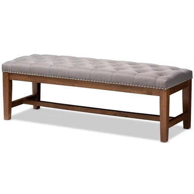Baxton Studio Ainsley Tufted Bench in Grey and Walnut Brown - Image 1 of 4