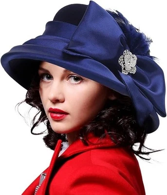 Women Wool Felt Dress Party Hats for Fall, Winter Church Hats 1920s 1950s 60s - Image 1 of 3