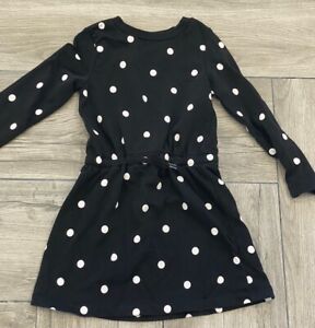H&M Girl’s Long Sleeve Black Dress with white Polka dots size 4-6 years