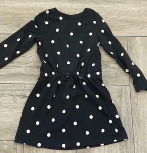 H&M Girl’s Long Sleeve Black Dress with white Polka dots size 4-6 years - Picture 1 of 4