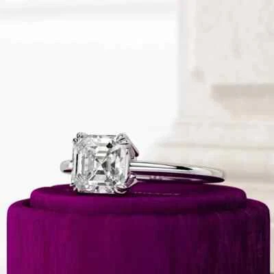 IGI 3.00 Ct Asscher Cut Lab Grown Diamond Solitaire Ring Solid 14k Gold D VS1 - Image 1 of 4