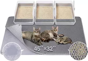 45"X32" Extra Large Cat Litter Mat, Honeycomb Double Layer Kitty Litter Trapping - Picture 1 of 7