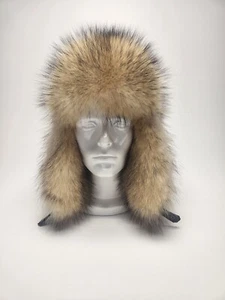 Men's Bleached Raccoon Fur Trapper Hat.   Size L  - Picture 1 of 10