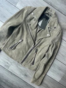 ALL SAINTS PISTACHIO "SUEDE DALBY" LEATHER BIKER JACKET COAT - UK 6 - NEW TAGS - Picture 1 of 14