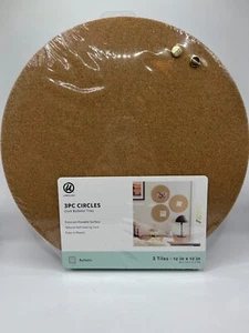 3 Circle Cork Bulletin Tiles Self-Healing Natural Cork Easy Mount 12x12 NEW - Picture 1 of 5