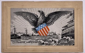 Vintage Post card--WW1 Silk La Fayette, nous voici SH1.7 - Picture 1 of 2