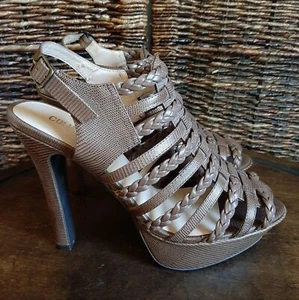 Sandalias Colin Stuart Gladiador Peep Toe Plataforma Tacones Cuero Para Mujer 8 Marrón  - Imagen 1 de 10