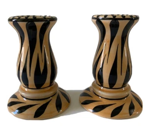 Evandale Pair 5” Porcelain Handpainted Yellow/Black Noble Signed Candleholders - Picture 1 of 10