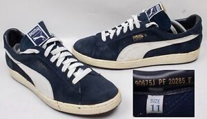 Chaussures homme vintage années 1980 PUMA cuir daim LX-9 bleu marine taille 11 neuf stock mort