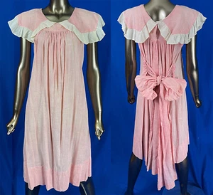 Edwardian Women's Workwear Chambray Cotton Calico Pink Pinafore Apron Dress VTG - Picture 1 of 4
