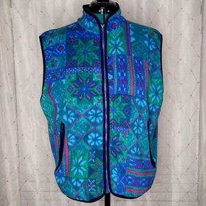 Vtg Colmar Fair Isle Nordic Fleece Blue Vest Size 2 Large - Picture 1 of 7