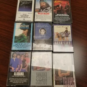 Lot Of 9 1980s Country Casette Tapes Willie Nelson, Linda Ronstadt, Alabama.. - Picture 1 of 5