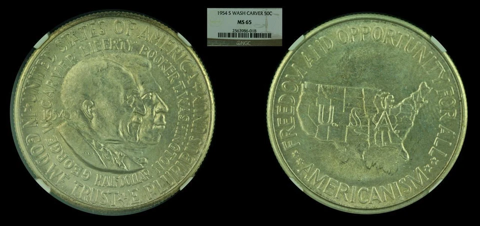 1954-S 50C Washington-Carver NGC MS65 (Classic Silver Commemorative Half Dollar) - Image 1 of 1