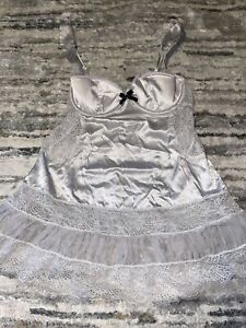 Vintage 2008 Y2K Victorias Secret Gray Silky Lace Chemise Nightgown Lingerie 36C