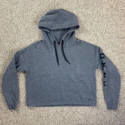 Moletom esportivo feminino DKNY grande cinza com capuz cropped costurado logotipo pulôver - Imagem 1 de 4