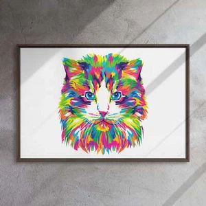 Colorful abstract cat 36x24-Framed Canvas Print - Picture 1 of 1