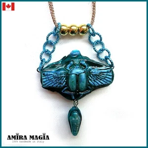 Scarab Blue Beetle Egyptian Goddess Ancien Egypt Pharaon Jewelry Papyrus Jewel - Picture 1 of 24