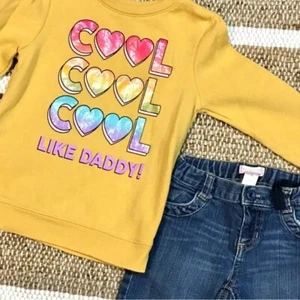 Daddy Sweatshirt Yellow And Crop Denim Jeans Girl 5 school cotton - Picture 1 of 6