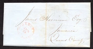 US 1848 FOLDED STAMPLESS LETTER ALBANY N.Y. CANCEL IN RED TO US DEPT. OF FINANCE - Picture 1 of 3