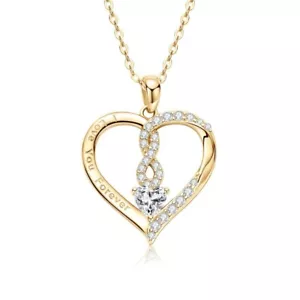 Pendant Necklace Sterling Silver-14K Gold Plated Heart Shape with 5A CZ Quality - Picture 1 of 5