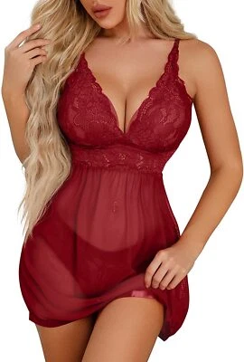 Women's Sexy-Lingerie Babydoll G-string Sleepwear Underwear Lace Dress Nightwear - Image 1 of 4
