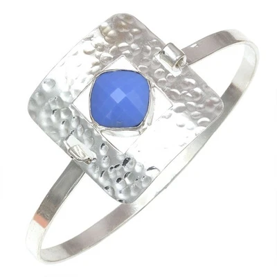 Pulseras brazalete de 7"" ajustables con piedras preciosas de calcedonia azul hechas a mano Foto 1 de 4