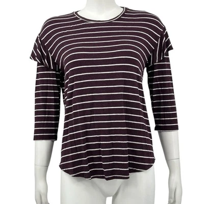 Top Dolan Anthropologie Mujer Pequeño Borgoña Binney Rayas Volantes Informal Boho Foto 1 de 4