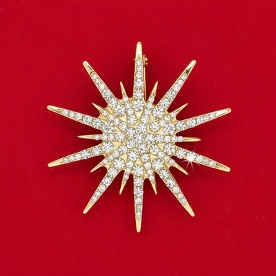 Elegant Clear Crystal & Gold-Plated Christmas Star Brooch - image 1 of 4